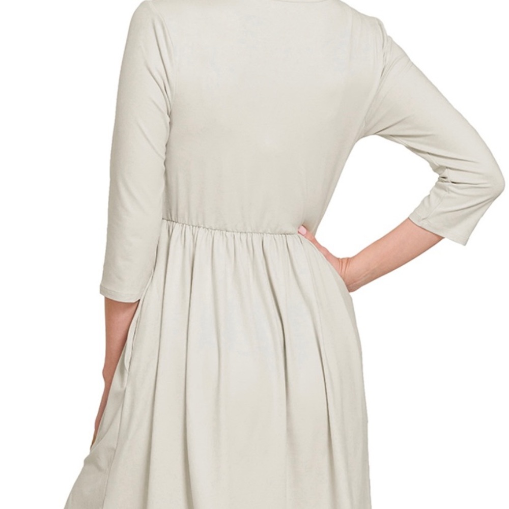 Zenana Outfitters Cream Long Sleeve Dress - Picture 3 of 3